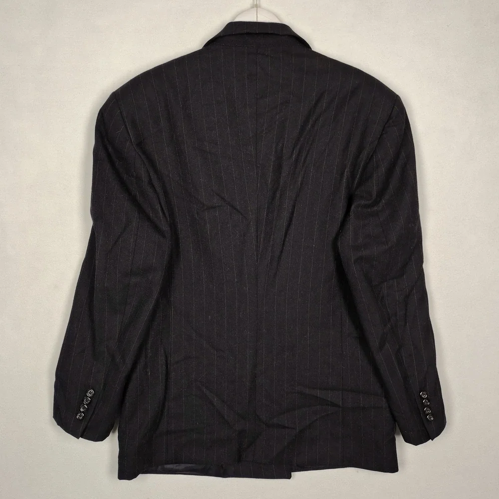 Burberrys Vintage Double Breasted Wool Pinstripe Blazer Jacket Navy Black